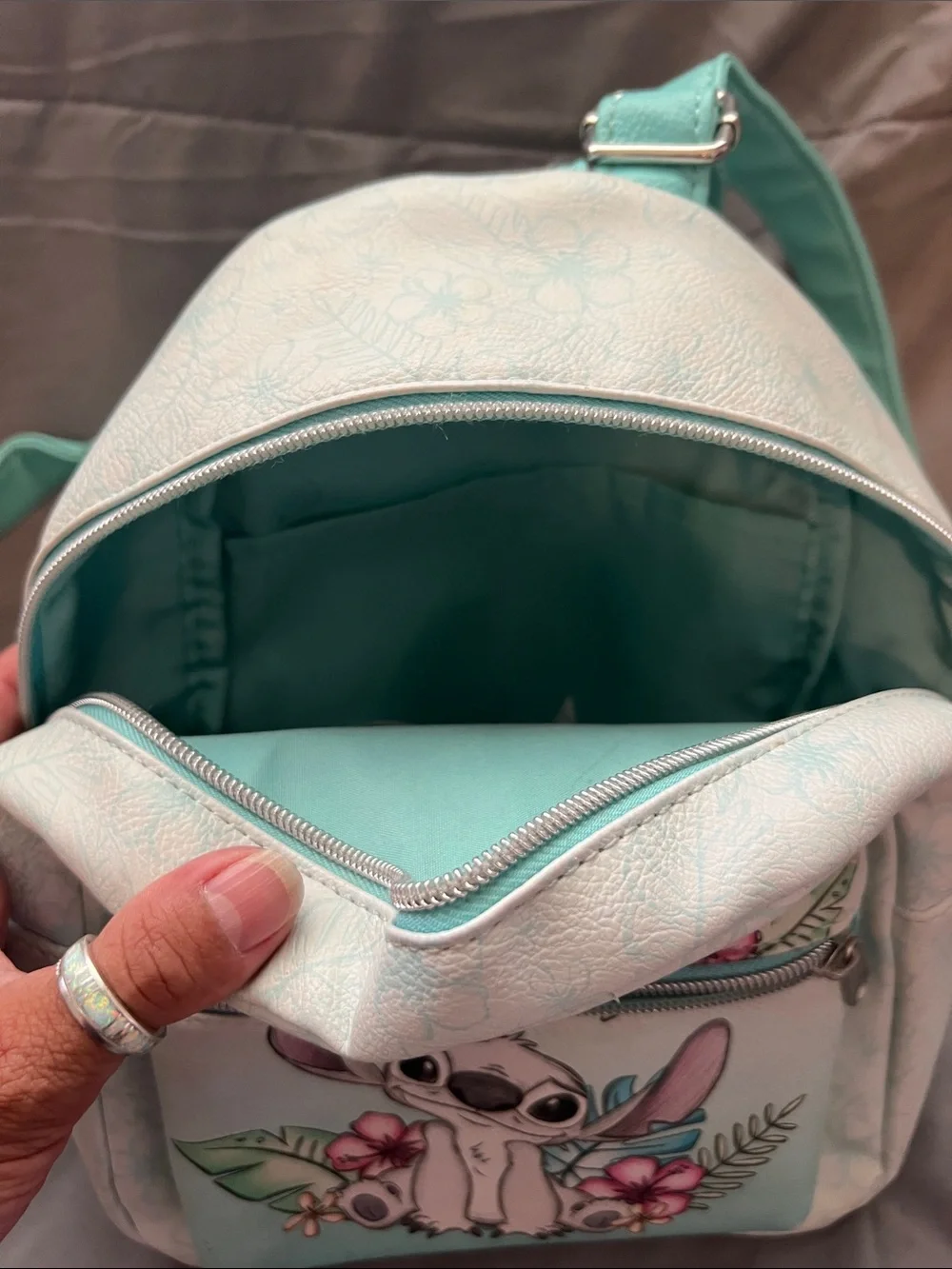 Disney Stitch Floral Mini Backpack in Teal and White